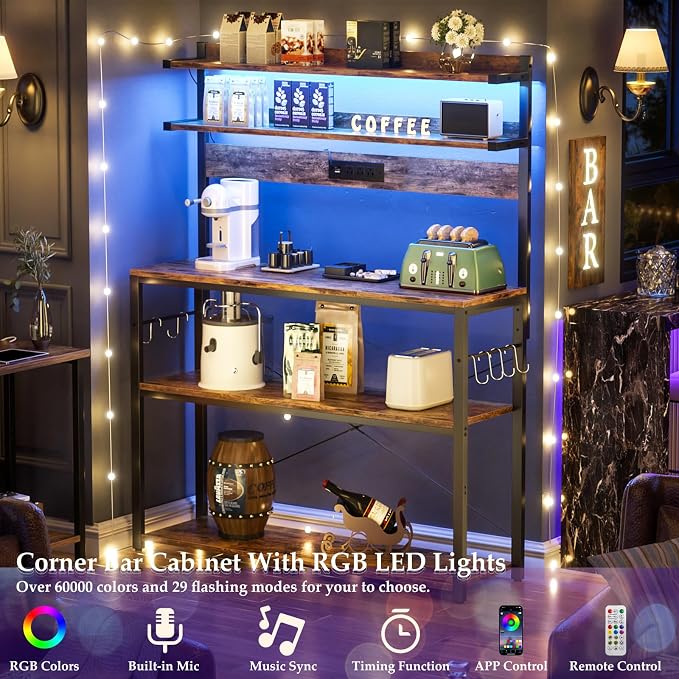 Aheaplus Bakers Rack with Power Outlet & RGB LED, 31.5 In Coffee Bar Table - Image 2