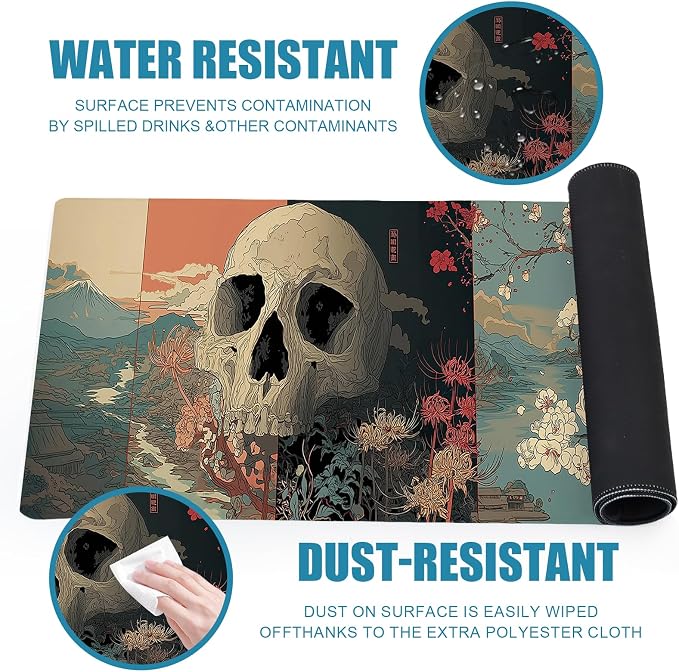 Japanese Skeleton Gaming Mouse Pad, Desk Mat, XL Extended Big Large Mousepad with Non-Slip Rubber Base, Laptop Computer Keyboard Mat Office&Home, 31.5x11.8in, Skull - Image 6