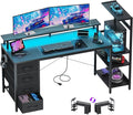 59 Inch Gaming Desk with Drawers & PC Tower Stand & LED Lights, Black by YOUDENOVA