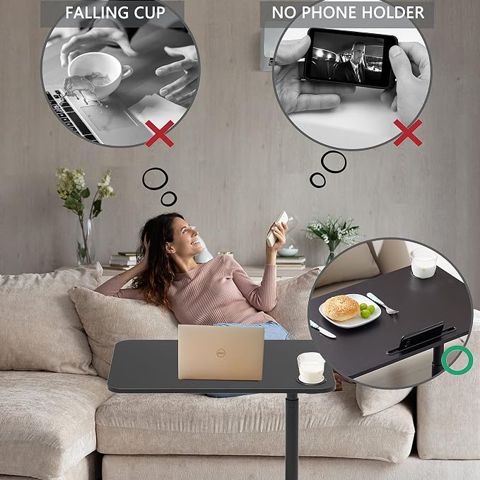 ETHU Overbed Table with Wheels, Height Adjustable 27.1-34.2", Black - Image 4