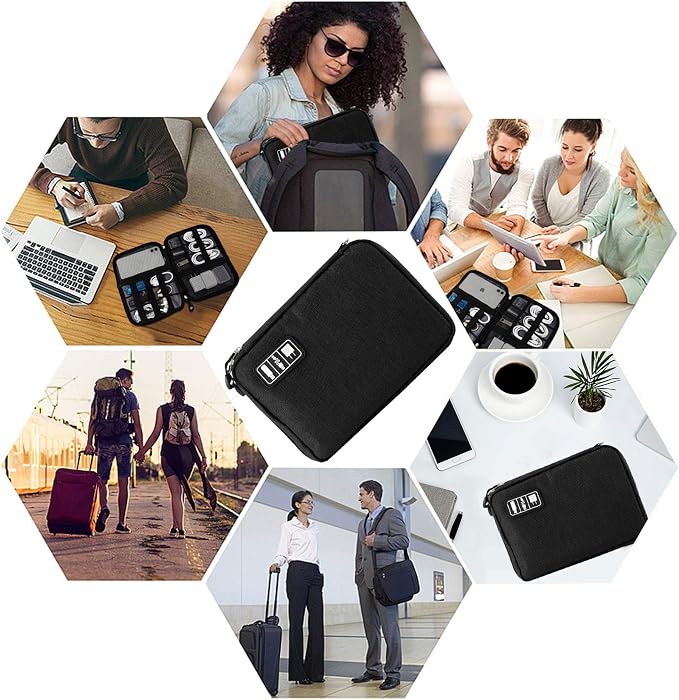 Travel Cable Organizer Bag Waterproof Portable Electronic Accessories Organizer for USB Cable Cord Phone Charger Headset Wire SD Card with 5pcs Cable Ties(Orange) - Image 6