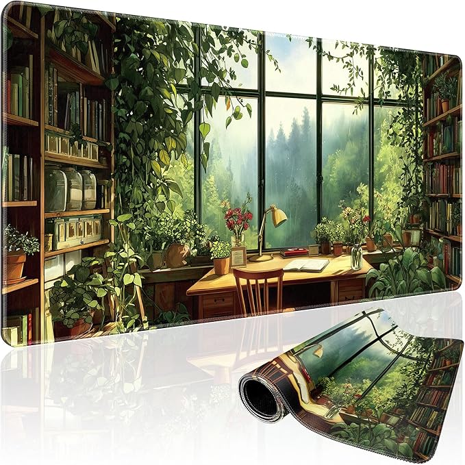 Green Study Room Large Gaming Mouse Pad Desk Mat 31.5"x15.7" | Extended Mousepad, Non-Slip Rubber Base , Stitched Edges, for Computer/Laptop/Office/Home by Mcapirivo