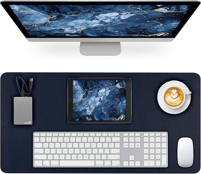 Leather Desk Pad Mat, Navy Blue Desk Mat, 23.6" x 13.7" | Non-slip and Waterproof Computer Mat, Desk Protector for Office/Home, Desk Accessories by Meetcolor