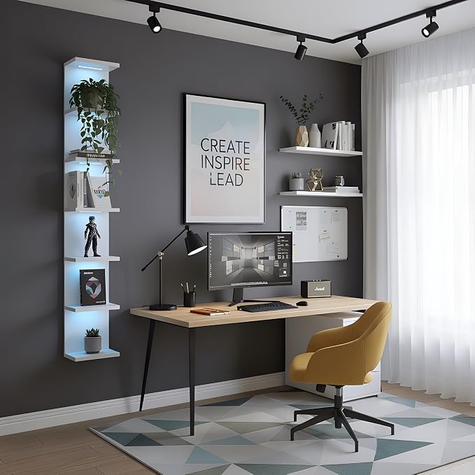 VIWODS 7 Tier Wall Shelf with Lights, White - Image 5
