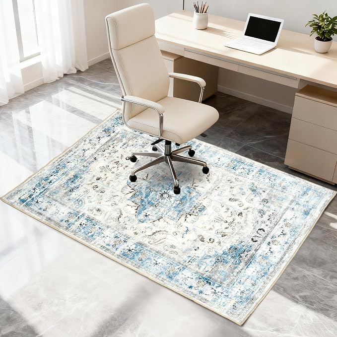 Office Chair Mat for Hardwood Tile Floor, 36"x48"Anti-Slip Under Desk Carpet Protector for Rolling Computer Chair Mat, Machine Washable Office Area Carpet (Chenille,Light Blue) - Image 7