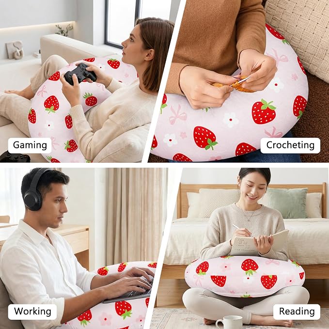 Crafting Pillow for Crocheting, Crochet Pillow for Lap Support, 12 Fun Print Styles, Ergonomic Arm Support, For Bed, Floor, Chair Comfort, Pain Relief and Fatigue for Gaming and Woking (Strawberry) - Image 5