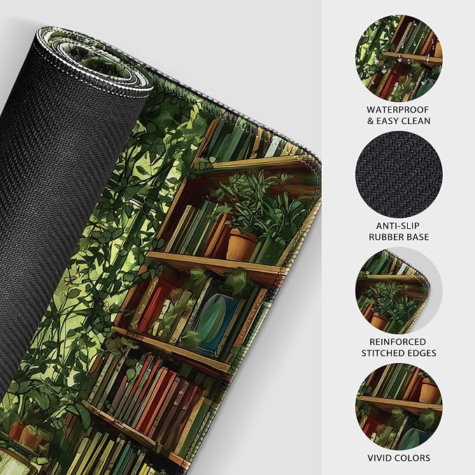 Green Study Room Large Gaming Mouse Pad Desk Mat 31.5"x15.7" | Extended Mousepad, Non-Slip Rubber Base , Stitched Edges, for Computer/Laptop/Office/Home - Image 6