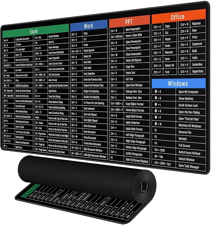 Rinaze Large Mouse Pad Desk Mat with Excel Shortcuts Cheat Sheet, Anti-Slip Keyboard Pad with Multifunctional, Gaming Mousepad, Office Desk Accessories for Computer, MacBook, PC and Laptop - Image 8