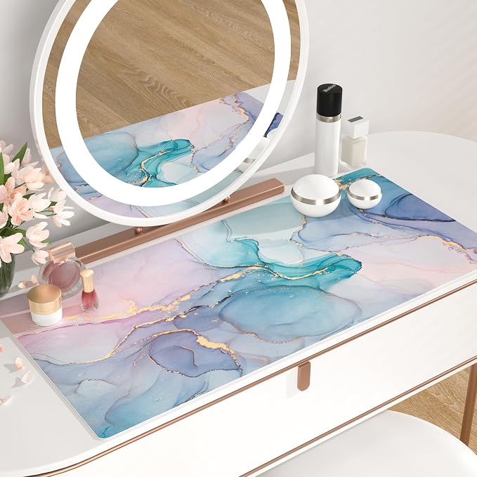 QiyI PU Leather Large Mouse Pad, 31.5" x 15.7", Blue Pink Fluid | Desk Décor Accessories, Extended Size, Waterproof & Easy to Clean, Smooth Surface, Non Slip Desk Organization - Image 2