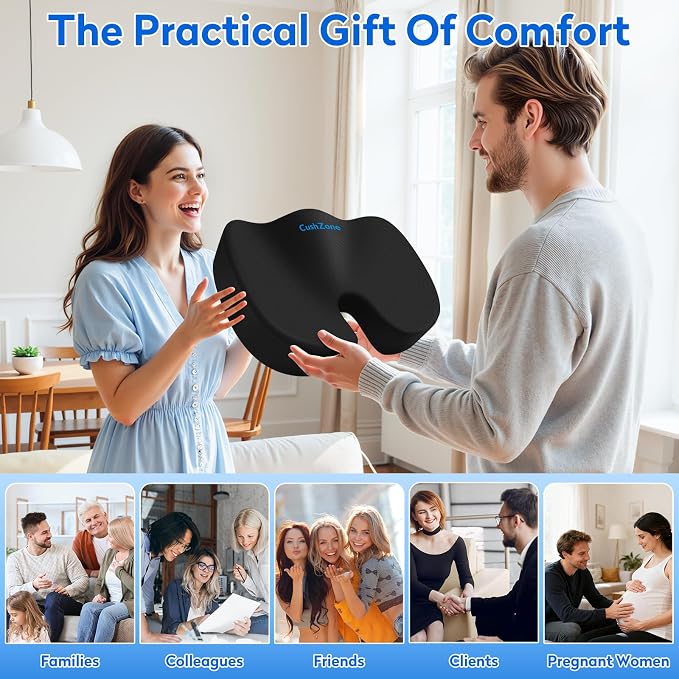 CushZone XXL Memory Foam Seat Cushion for Office & Car, Black | U-shaped Coccyx Cutout, Contoured Design, Breathable Removable Mesh Cover, Non-Slip Base, Carry Handle - Image 7