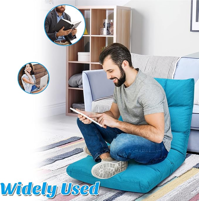 Giantex Adjustable Floor Gaming Sofa Chair 14-Position Cushioned Folding Lazy Recliner High Resilience Sponge, Breathable Cotton & Linen Fabric Sleeper Bed Couch Recliner - Image 8