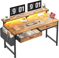 DurayLoly Gaming Desk with 2Drawers & LED Lights,Space Saving,Rustic Brown by Durayloly