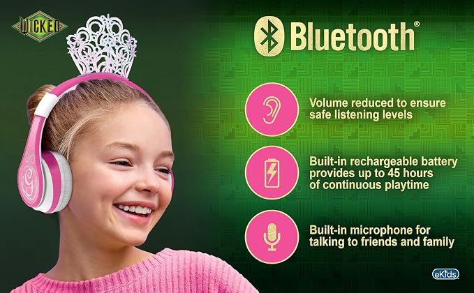 Wicked Glinda Bluetooth Headphones for Kids, Wireless Headphones for School, Home or Travel - Image 2