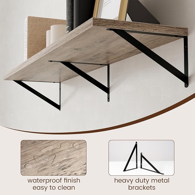 Axeman 12 Inch Deep Floating Shelves for Wall - 48 Inch Wide x 12 Inch Deep Wall Shelves Set of 2 - Rustic Grey Wood Floating Shelves for Living Room - Image 5