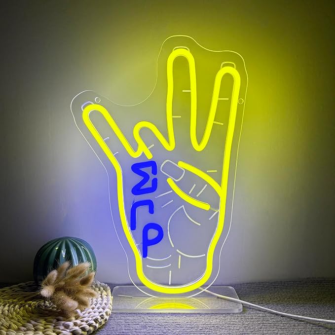 Sigma Gamma Rho Hand Neon Sign, Greek Hand Symbol Signs Neon Sign, Dimmable LED Sorority and Frat Hand Symbol Signs, Office Party Bar Cafe Decor, Family and Friends Birthday Holiday Gift(15.7*10.3in) by Unknown