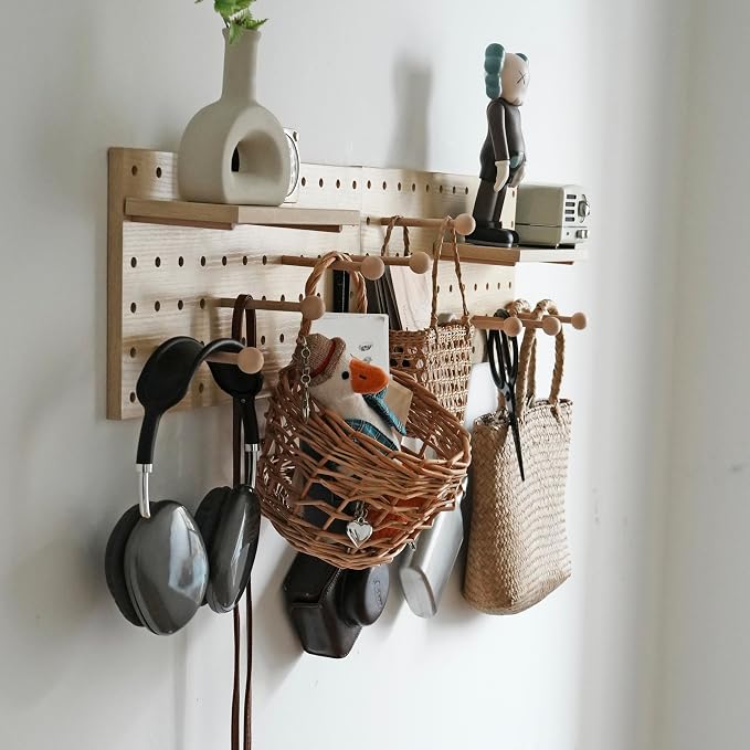 Wooden Pegboard Modular Display Organization Storage Wall Hooks Shelf (Birch Colored Finish-B) by CreatedOn2005