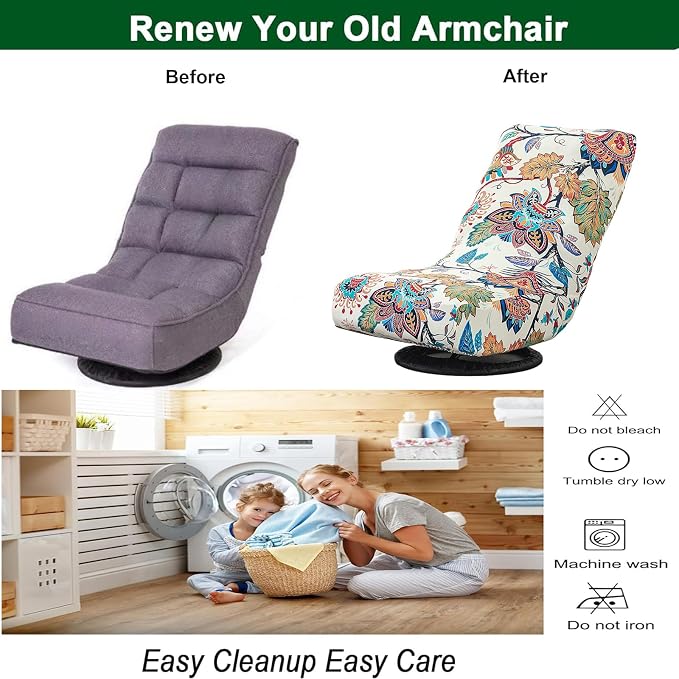 Stretch Swivel Floor Gaming Chair Slipcover - Printed Reclining Folding Protective Lounge Rocker Seat Cover,1 Pack,13 - Image 6