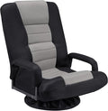 Swivel Floor Gaming Chair w/Armrests,Folding Video Reclining Sofa w/6 Adjustable Position, Padded Backrest & Cushion, Lazy Lounger Couch for E-Sports, Reading, Relaxing, Watching TV, Grey by Buymoth