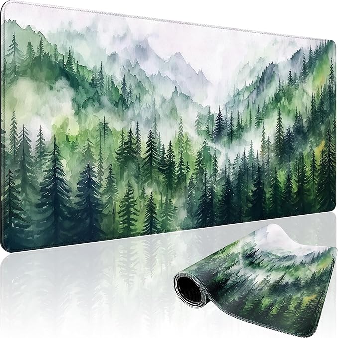 Misty Forest Mountain Gaming Mouse Pad Desk Mat 31.5"x15.7" | Extended Mousepad, Non-Slip Rubber Base , Stitched Edges, for Computer/Laptop/Office/Home by Mcapirivo