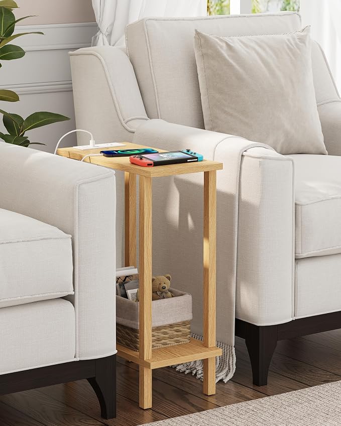 TUTOTAK Narrow Side Table, 2-Tier Small End Table with Charging Station - Image 4