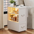Dystler Rolling Side Table on Wheels, with Drawers & LED Lights Charging by CraftYourIdealHomeLife