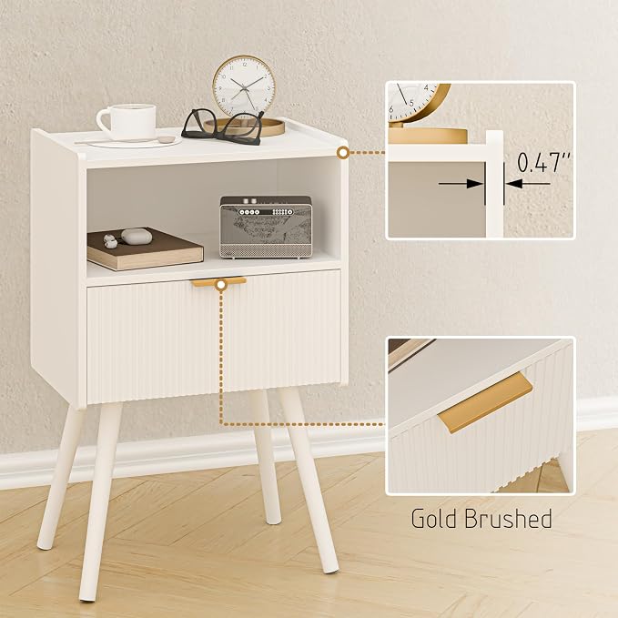 JOONEE White Nightstand,Modern Bedside Table with Storage Drawer and Open Wood Shelf, for Living Room, Bedroom and Small Spaces, Accent Night Stand with Solid Wood Legs, Easy Assembly,Classic White - Image 6