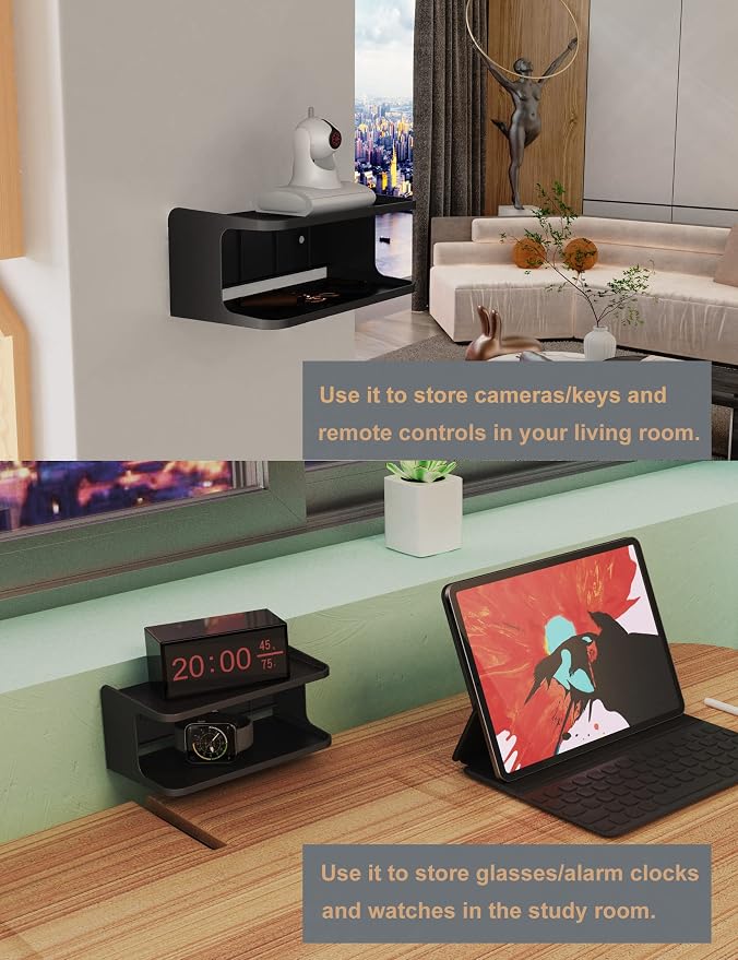 Bedside Wall Shelf Organizer, Small Bedside Shelf, (Black) - Image 5
