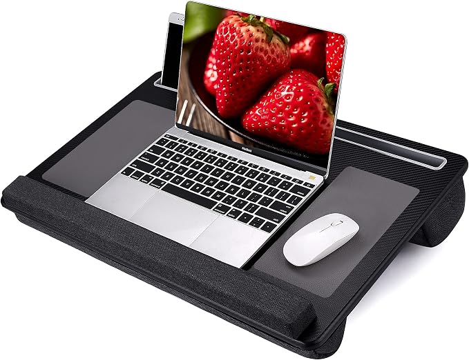 Extra Large Lap Laptop Desk- Home Office Portable LapDesk with Mouse Pad & Wrist Rest for Notebook/MacBook/Tablet, Sofa Bed Working, Writing, Drawing (Carbon Black, Fit Up to 17-inch Laptops) by AUWOD