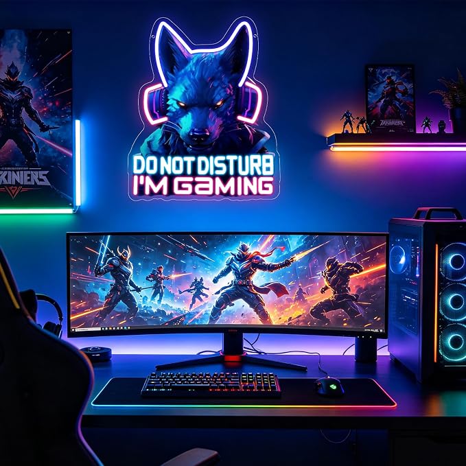 Gamer Neon Sign,Game Wolf Neon Signs for Gaming Room Decor,Do Not Disturp I'm Gaming Neon Sign for Game Wall Decor,Game Neon Sign for Teen Boy Room Decor Gifts,Gamer Gifts - Image 5
