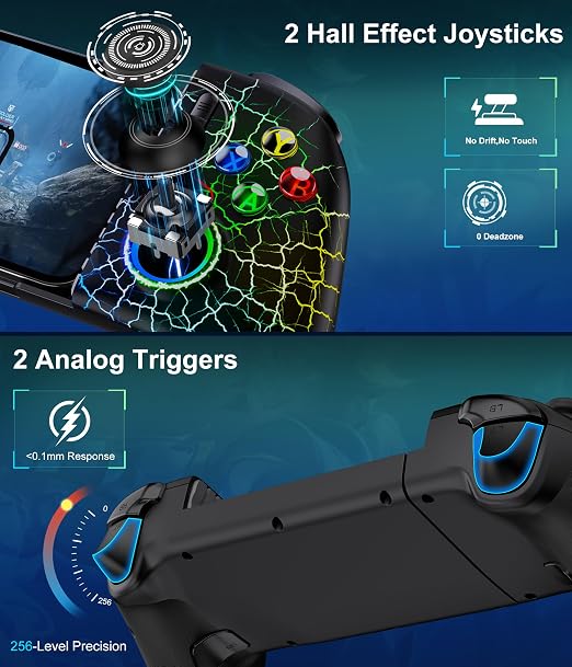 Mocagen Phone Controllers for iPhone/Android/Switch/Oled/Switch 2 - Hall Effect Joysticks & Triggers, Mobile Gaming Controller with 7 RGB Light, Macros, Turbo, Keylinker APP, Mac - Image 2