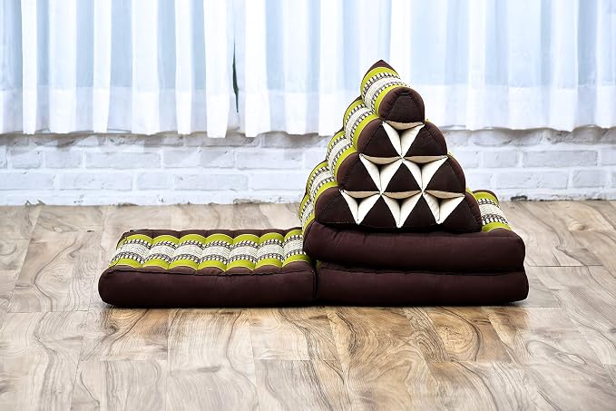 Leewadee - Comfortable Japanese Floor Mattress Used As Thai Floor Bed with Triangle Cushion, Futon Mattress Or Thai Massage Mat, 67 x 21 inches, Brown Green - Image 8