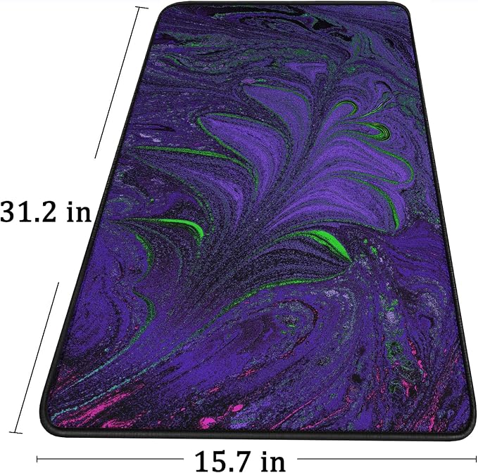 Large Mouse Pad with Stitched Edges, Durable Non-Slip Natural Rubber Base, Waterproof Computer Keyboard Pad Mat for Esports Pros/Gamer/Desktop/Office/Home - Purple Green - Image 6