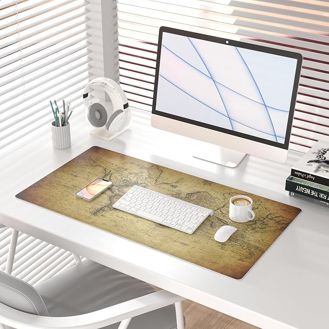 QiyI PU Leather Large Mouse Pad, Office Decor, 31.5" x 15.7", World Map | Desk Décor Accessories, Extended Size, Waterproof & Easy to Clean, Smooth Surface, Non Slip Desk Organization - Image 2