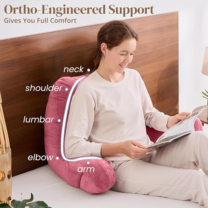 Sasttie Reading Pillow for Bed, Back Pillow for Sitting Up, Rose Pink - Image 4