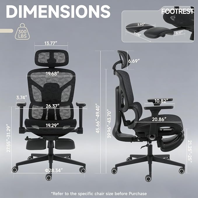Korser Ergonomic Mesh Office Chair with Footrest, Big and Tall Desk Chair with 4D Flip-Up Arms, Auto-Tracking Lumbar Support, 3D Headrest, High Back Computer Gaming Chair for Home Office, Black - Image 2