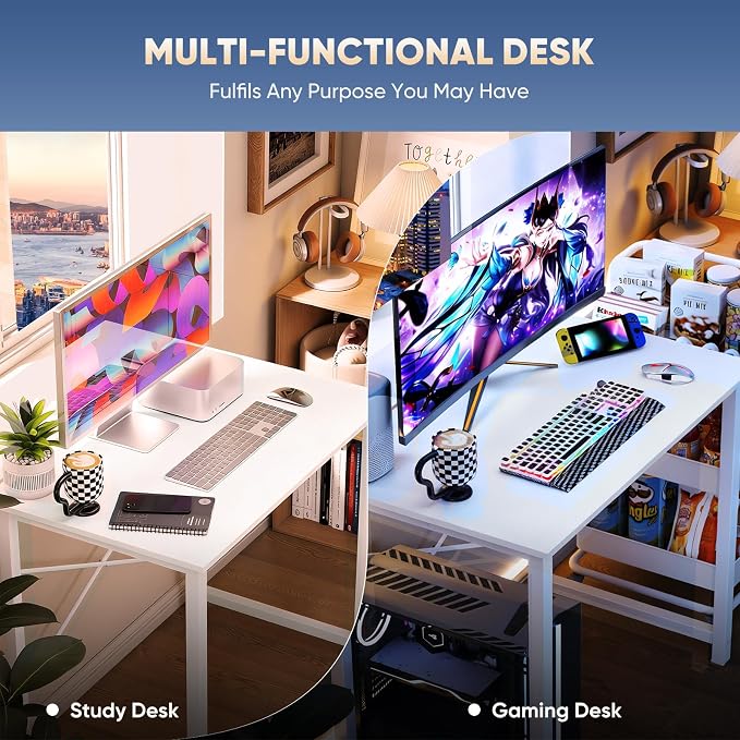 DUMOS 32 in Small Computer Desk for Home Office, Modern Study Work Table Simple Style for Bedroom, Writing Desks with X-Shaped Reinforcement, 2 Pack, White - Image 7
