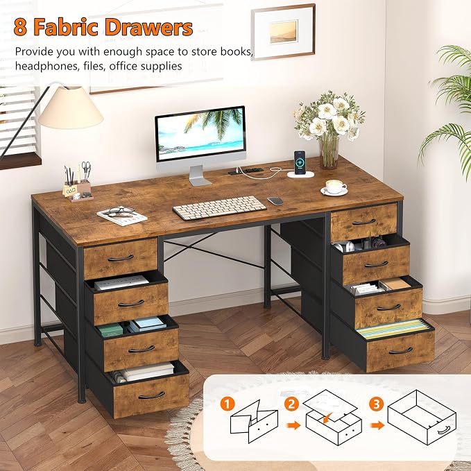 50 Inch Computer Desk with 8 Drawers for Home Office, Bedroom, Living Room - Image 6