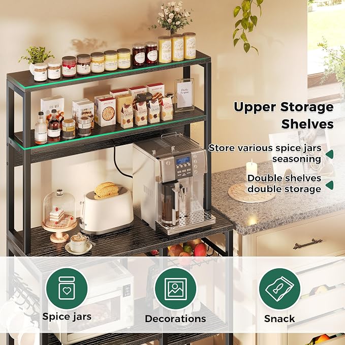 SUPERJARE Bakers Rack with Power Outlet, 35.4 Inches Coffee Bar with Basket - Image 6