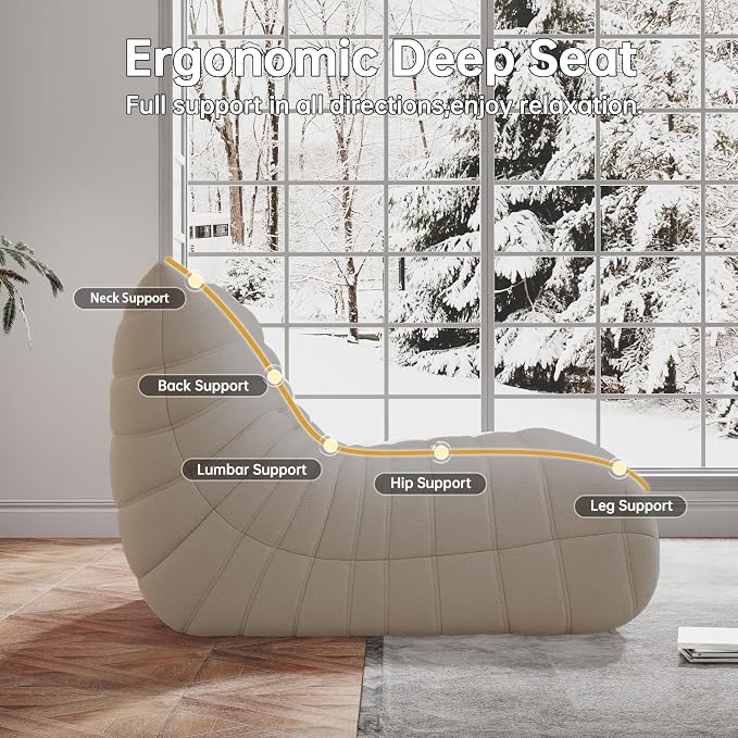 WHGBJA Loveseat Bean Bag Chair for Adults, Comfy Beanbag with Memory Foam | Floor Sofa Chair for Gaming, Reading, Bedroom, Living Room, Boneless, Ergonomic - Image 5