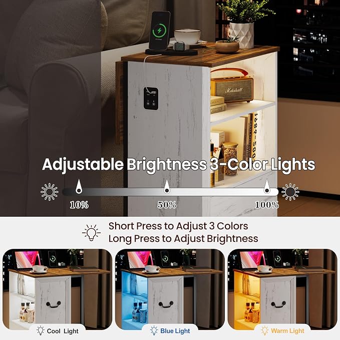 Dystler Rolling Side Table Set of 2 on Wheels, with Charging & LED Lights - Image 4