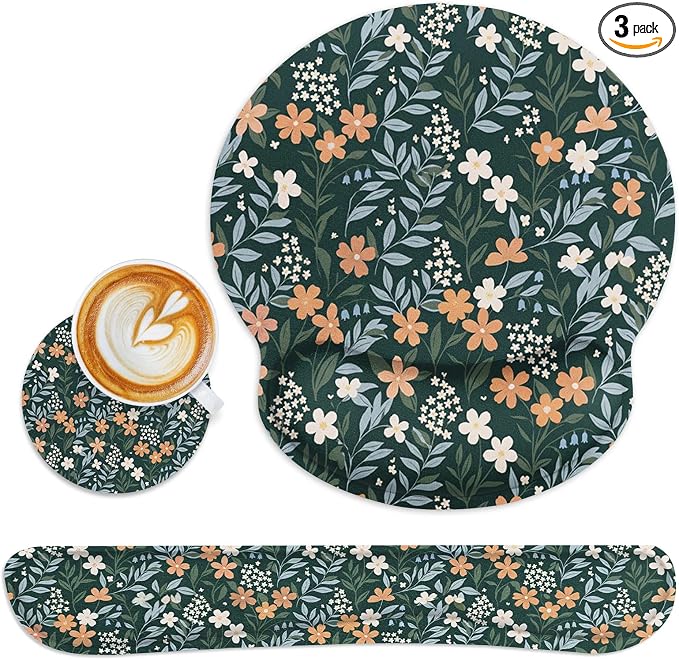 Britimes Ergonomic Mouse Pad Set with Wrist Rest, Floral Wildflower by Britimes