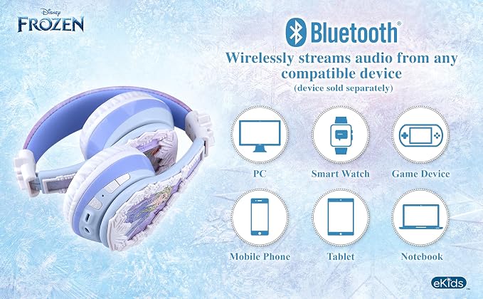 eKids Disney Frozen 2 Bluetooth Headphones with Microphone, Volume Reduced to Protect Hearing, Adjustable Wireless Headphones for School Home Travel, for Fans of Anna and Elsa - Image 8