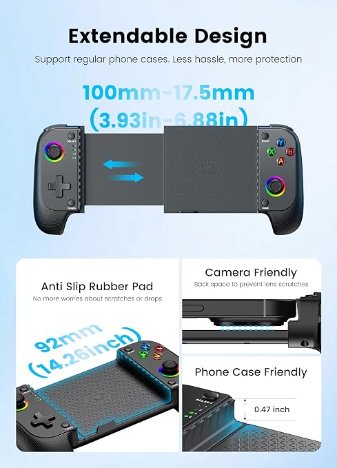 Wireless Phone Controller for iPhone/Android with Hall Joystick, Moblie Controller for iPhone Support Xbox Game Pass, Steam Link, Call of Duty, Roblox, Handheld Gaming Gamepad, Nintendo DS Consoles - Image 7
