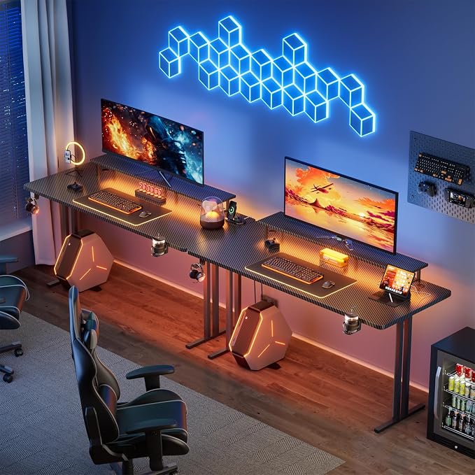 HLDIRECT 63 Inch Gaming Desk with LED Lights & Cable Management, Black - Image 7