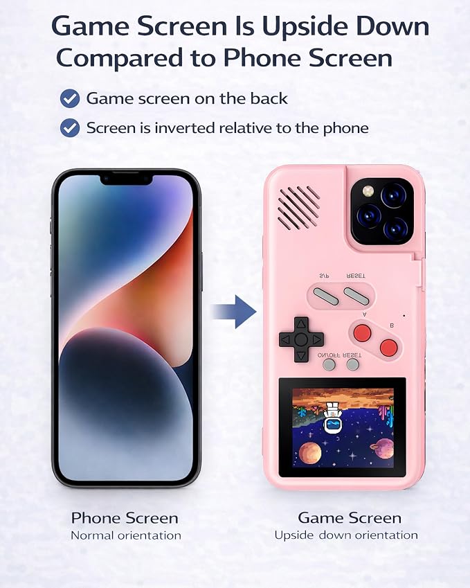 Game Phone Case, 168 Built-in Small Video Games, Pink, Compatible with iPhone 16 Pro - Image 6