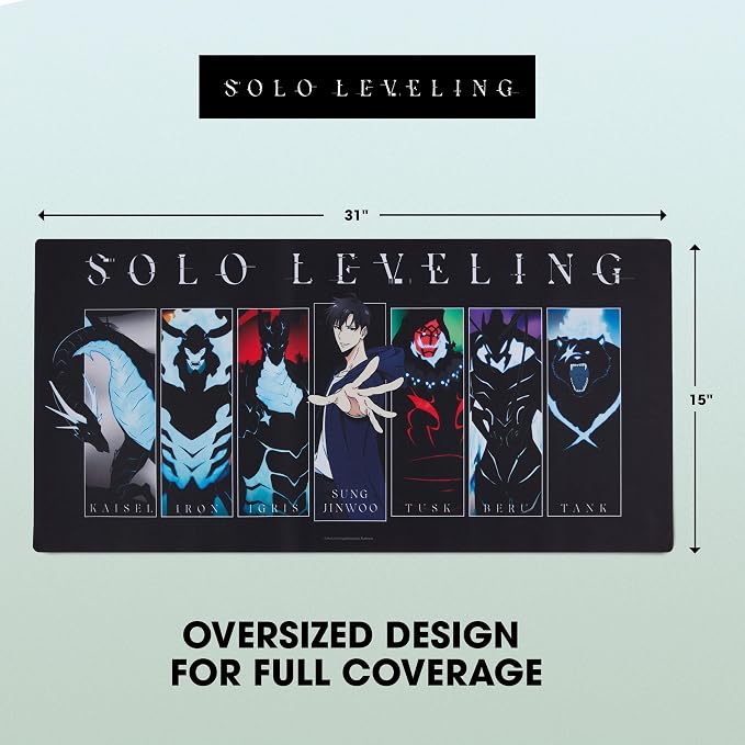 Solo Leveling Large Gaming Mouse Pad 31"x15" XL Computer Desk Mat, Anime | Solo Leveling anime gaming mouse pad, Oversized 31x15in smooth fabric top, stitched edges, non-slip rubber base. - Image 6