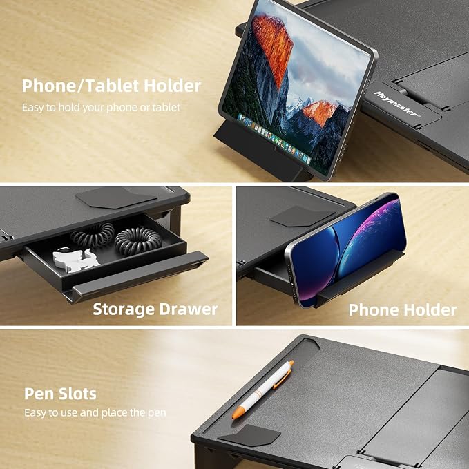 Heymaster Ergonomic Monitor Stand Riser, Laptop Stand Foldable Muti-Angle Adjustable Portable Foldable Stand with Heat-Vent Compatible with MacBook, Air, Pro, Surface Laptop (9-17 inches) (Black) - Image 6