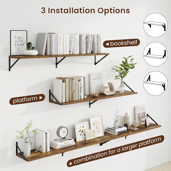 Axeman Deep Floating Shelves, 48'' x 10'' Brown Wall Shelves Set of 2 - Image 4