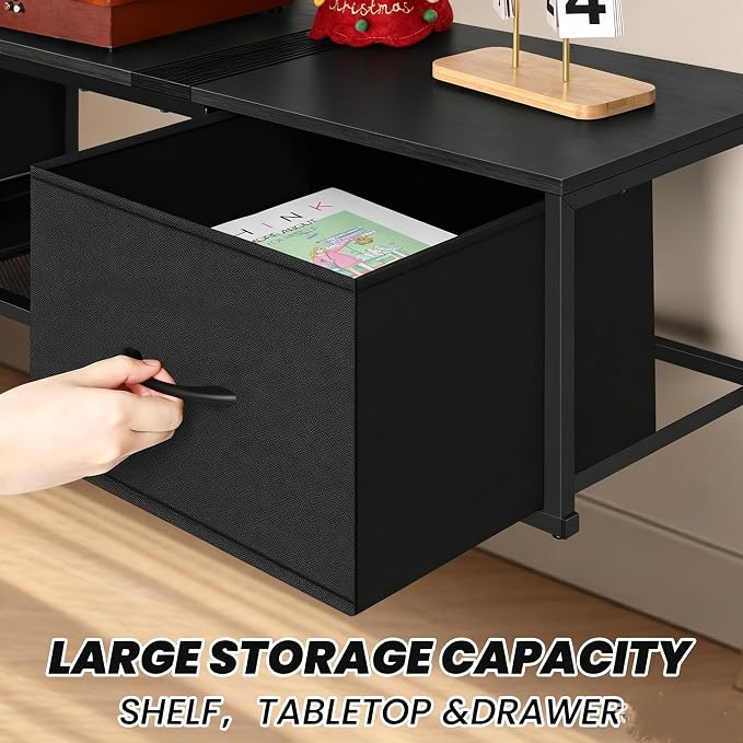 Floating TV Stand with Power Outlet, Wall Mounted Entertainment Center with Drawers, Rustic Brown Industrial Media Console Shelf for Living Room, Bedroom（Black） - Image 7