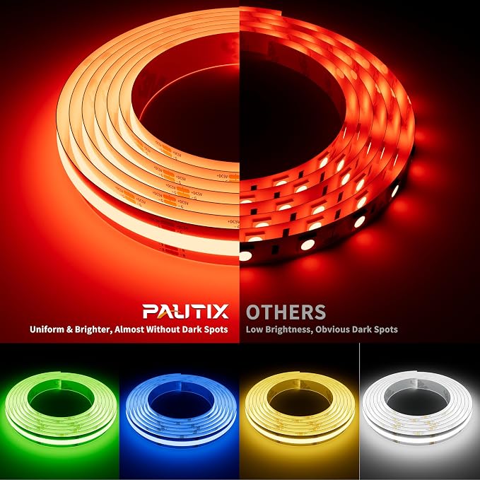 PAUTIX 5V USB COB RGB LED Strip Light 9.84ft/3m Color Changing Light Strips,TV Backlight Multicolor Flexible Under Cabinet Tape Lights with Bluetooth Control for Bedroom,Kitchen,Home DIY Lighting - Image 2
